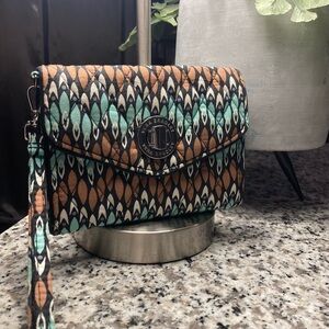 Vera Bradley Teal and Brown Patterned Wristlet